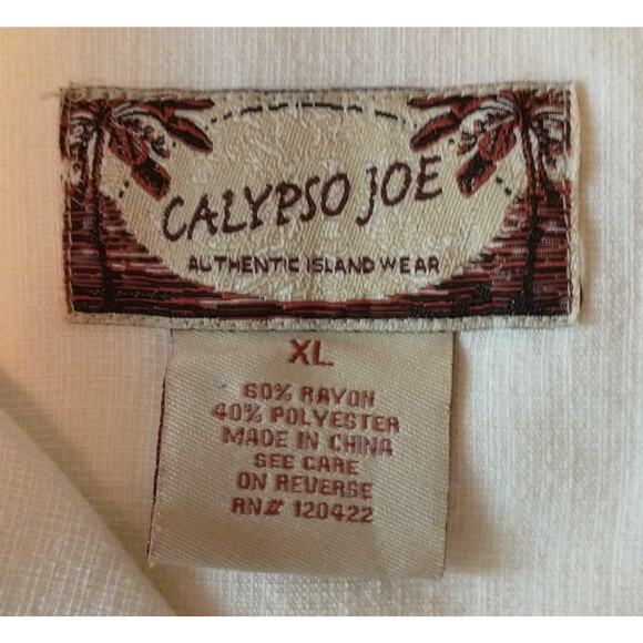 Calypso Joe Palm Tree Hawaiian Button Down Shirt. XL. Cream - Picture 5 of 8